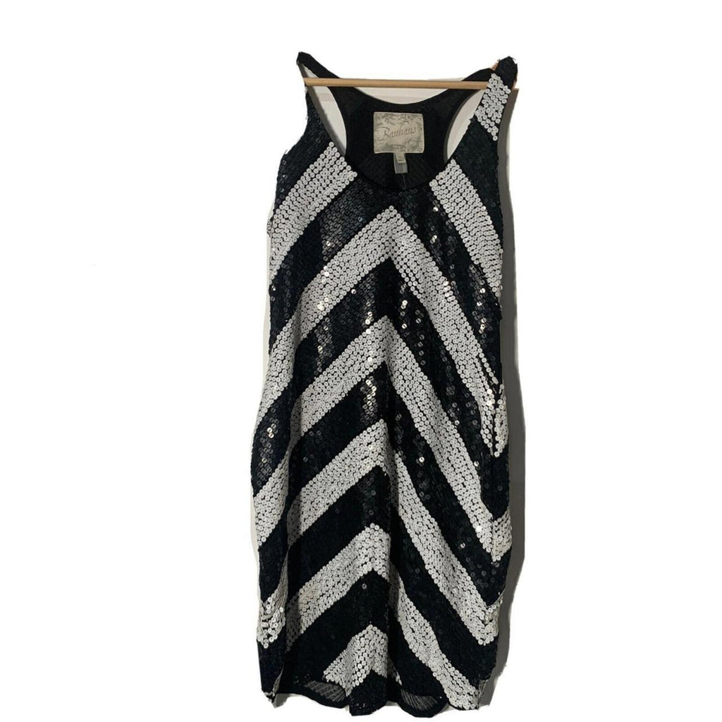 WOMENS Vintage Sz S black & White Sequence BAUHAUS dress Side Zip T2-10 - Come Sell Nearly Anything