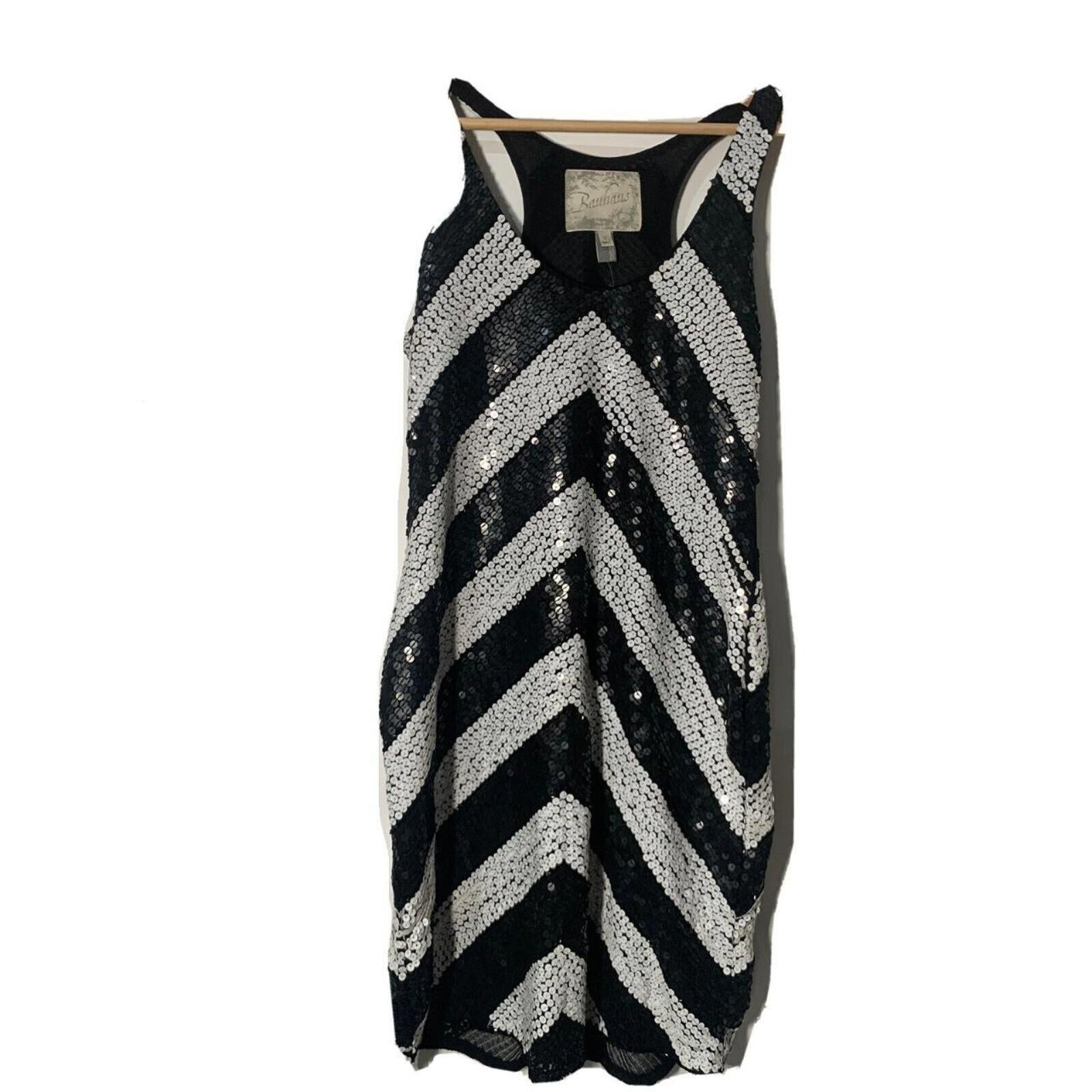 WOMENS Vintage Sz S black & White Sequence BAUHAUS dress Side Zip T2-10 - Come Sell Nearly Anything