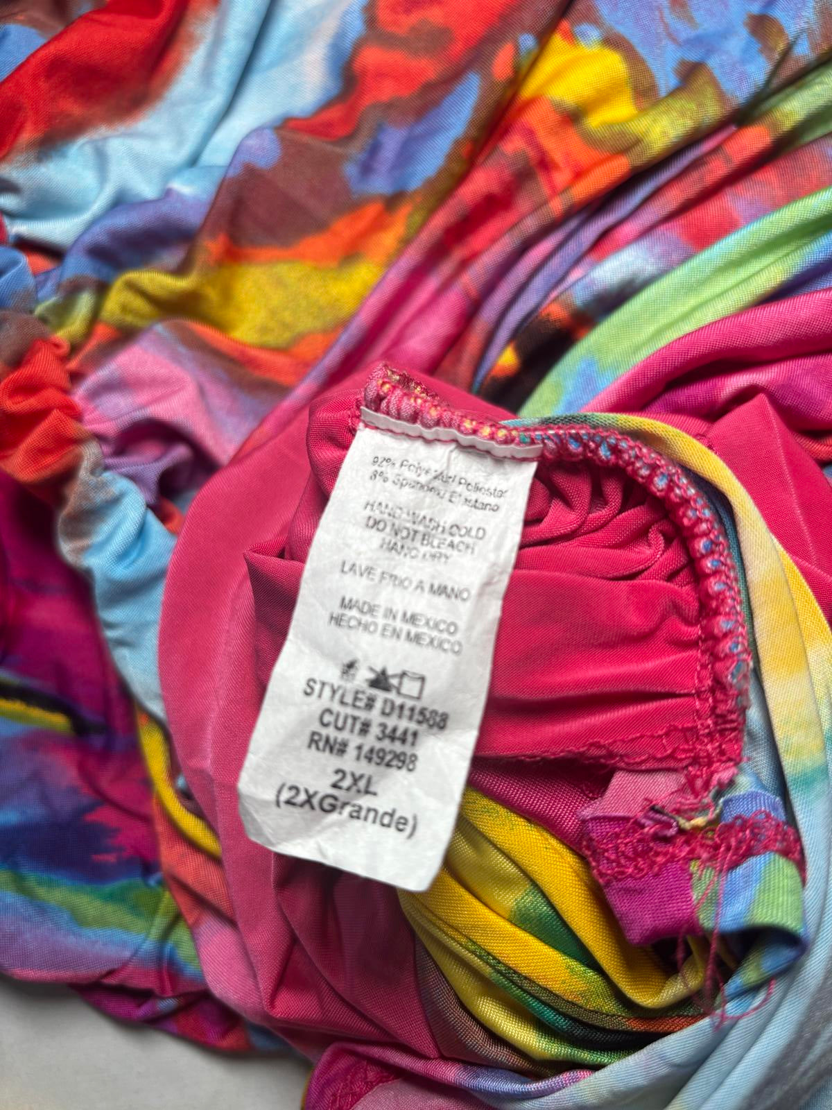 Fashion Nova Women's Long Sleeve Tie-Dye Ruched Dress 2XL Y2K Summer