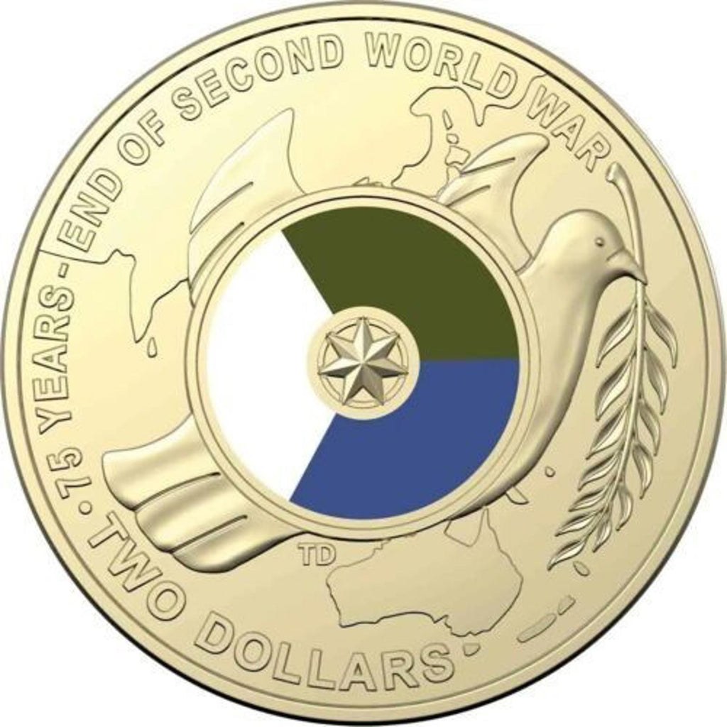 UNC 2020 $2 75th Anniversary The End of WW2 Dove two Dollar coloured Coin in 2x2