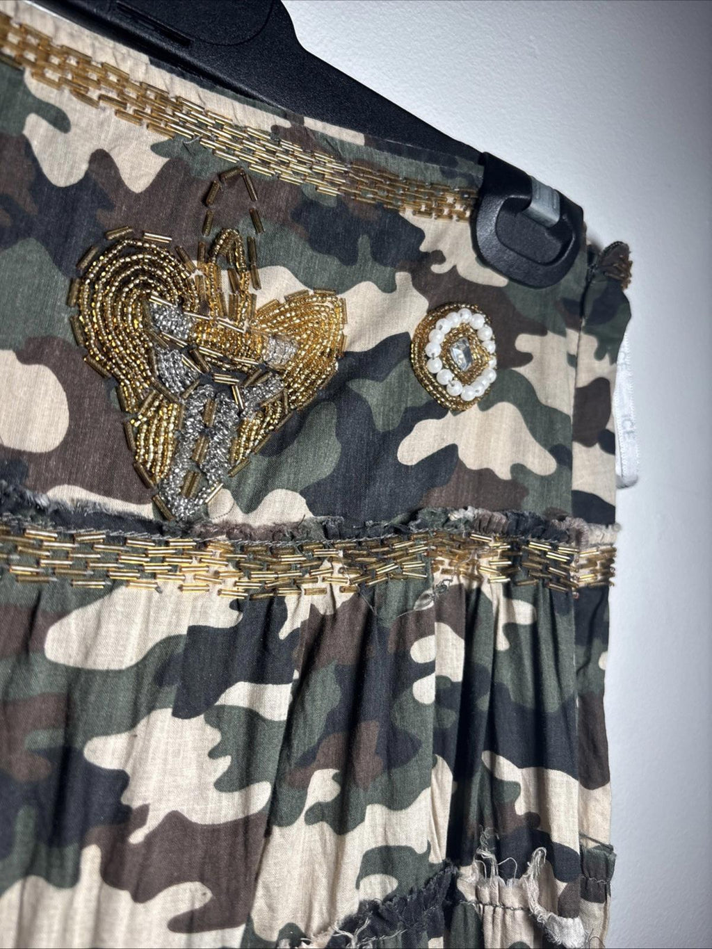 Rare ICE 1990s Vintage Boho CAMO Beaded Wrap Maxi Skirt S 10 Made in Aust - Come Sell Nearly Anything