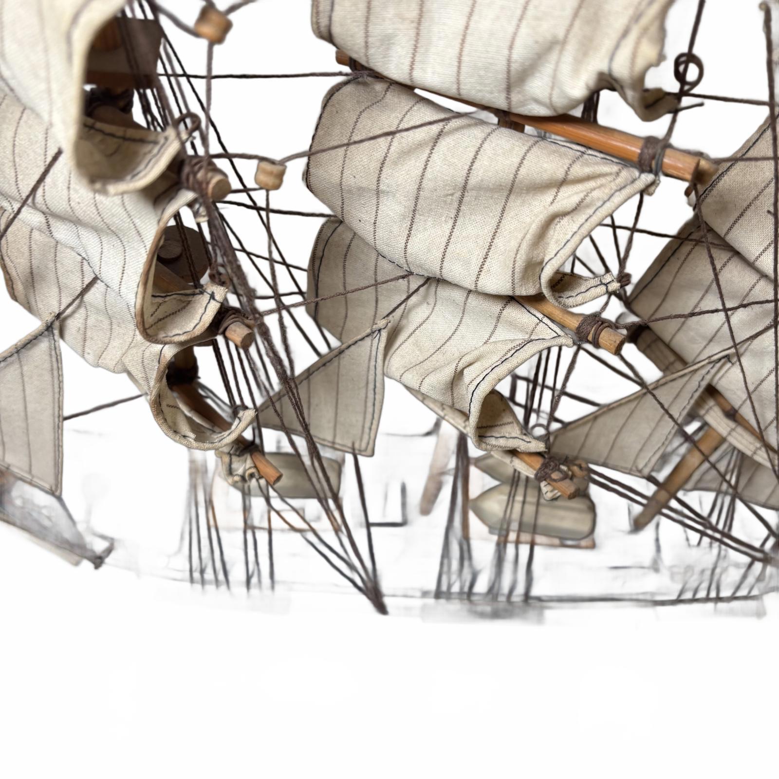 Decorative Wooden Ship Model with Fabric Sails