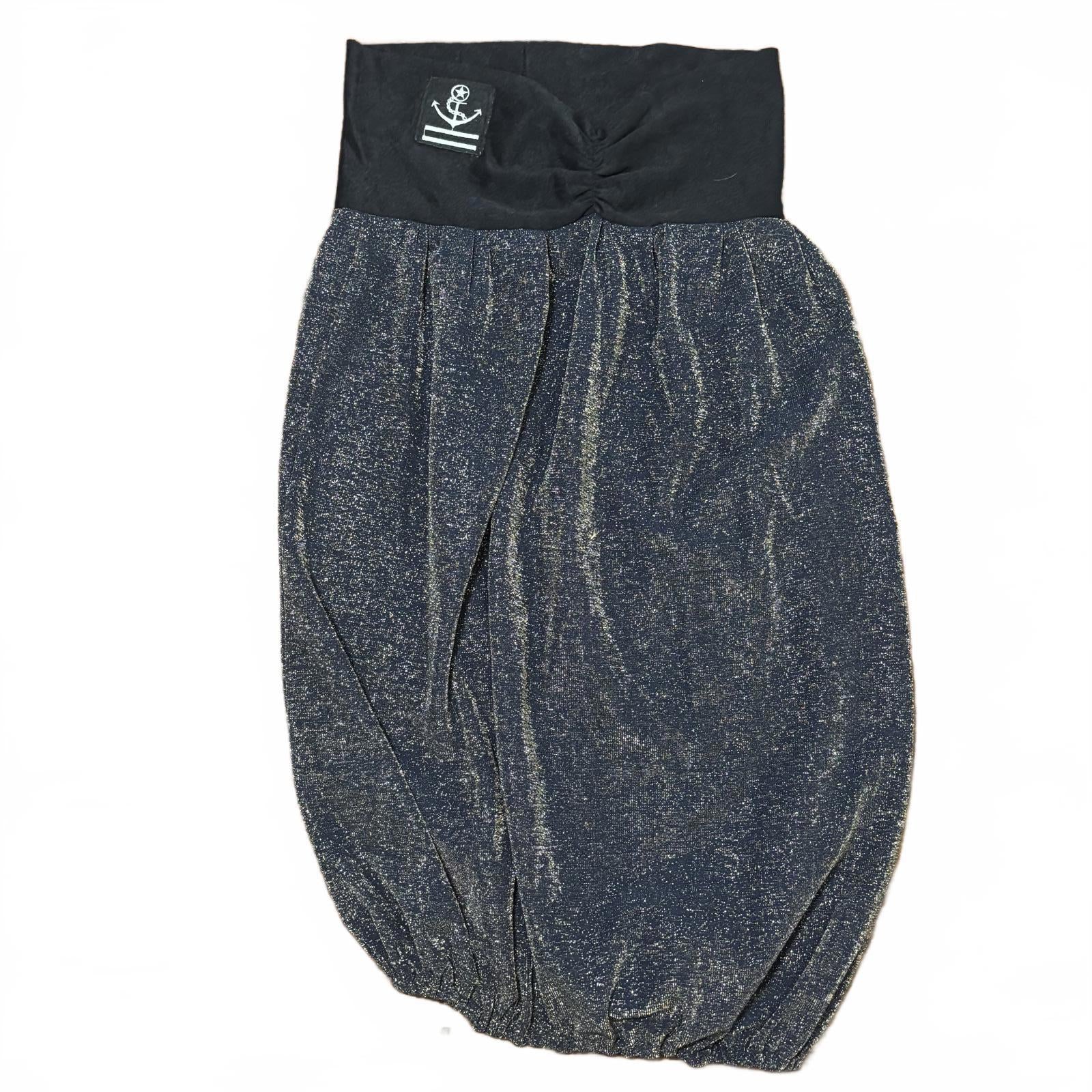 Women's Black and Metallic Elastic Waist Skirt with Anchor Patch VTG - Come Sell Nearly Anything