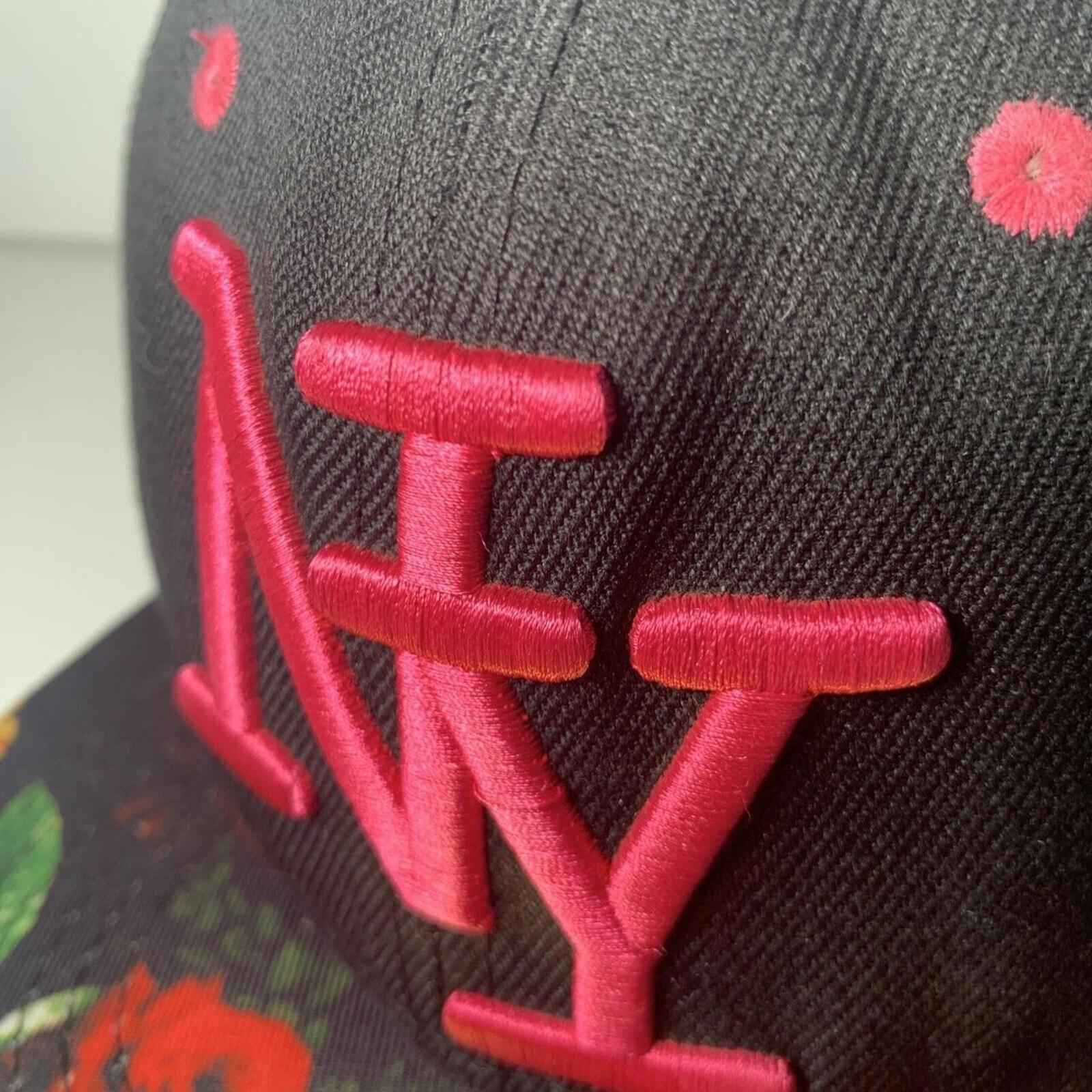 NY HipHop Honor Baseball Cap Size Black &amp; Pink With Flowers Brim SnapBack.