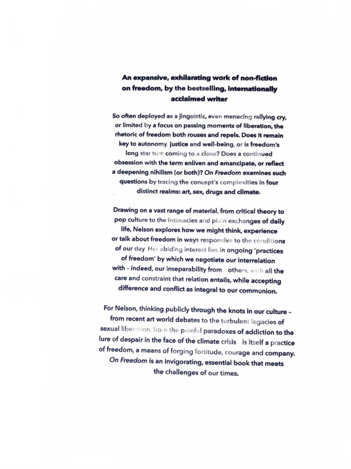 New On Freedom Four Songs of Care and Constraint by Maggie Nelson 2021 Paperback - Come Sell Nearly Anything