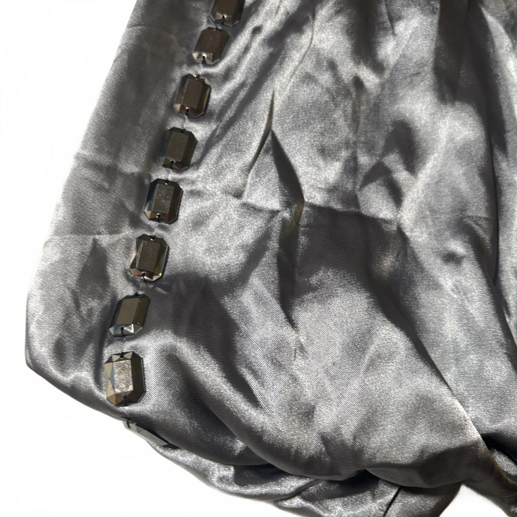 Women's CCT Fashion Silver Satin Bubble Hem Skirt with Ribbon Detail Size M BNWT