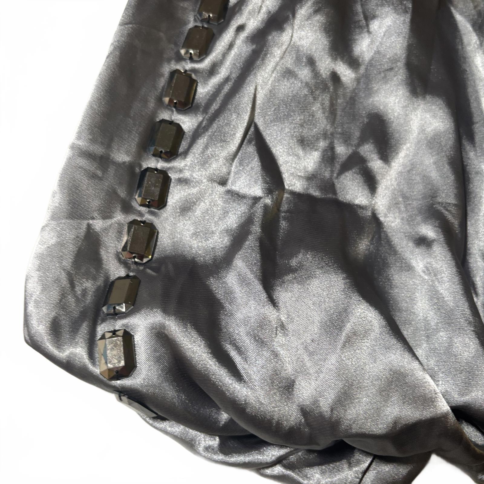 Women's CCT Fashion Silver Satin Bubble Hem Skirt with Ribbon Detail Size M BNWT