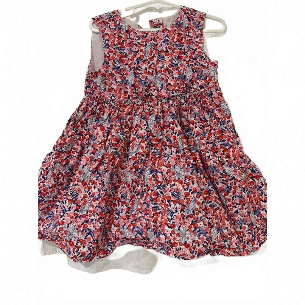 Girls Prairie dress red floral pattern fabric flared skirt 3-4years