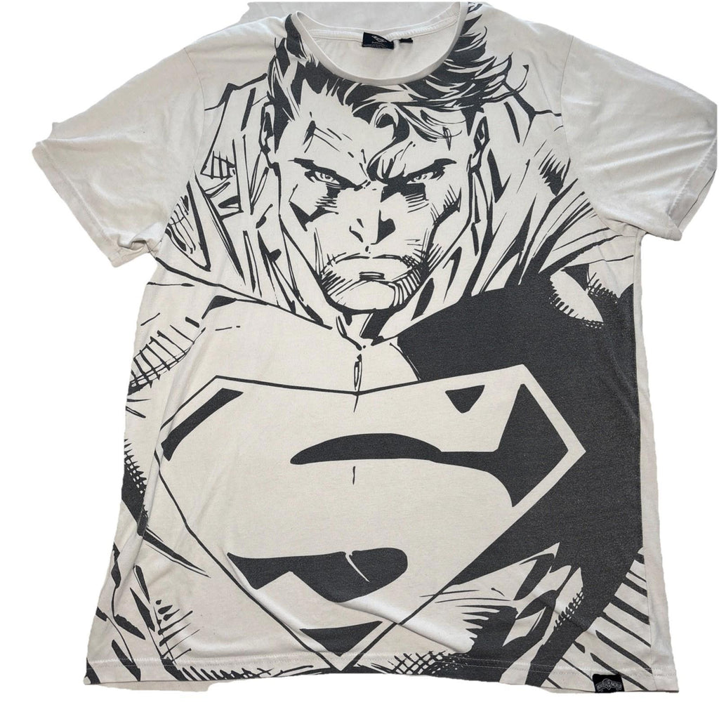 Superman Front All Over Print Movie World  Y2K Tee Men's 3XL XXXL Black White