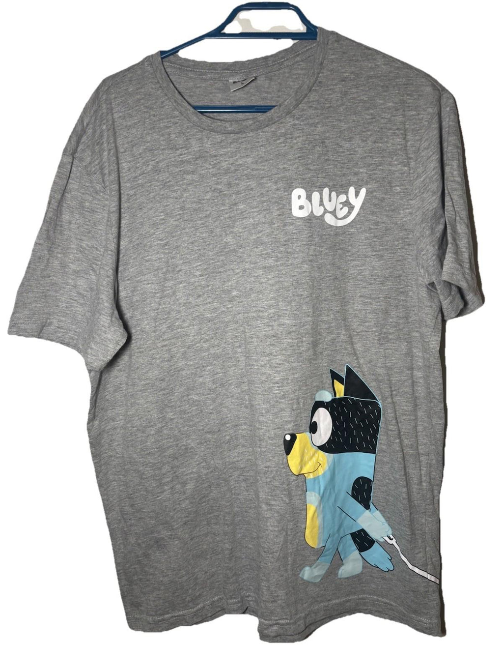 Bluey Large Grey Graphic T-Shirt Menswear Cartoon Dog Print - Come Sell Nearly Anything