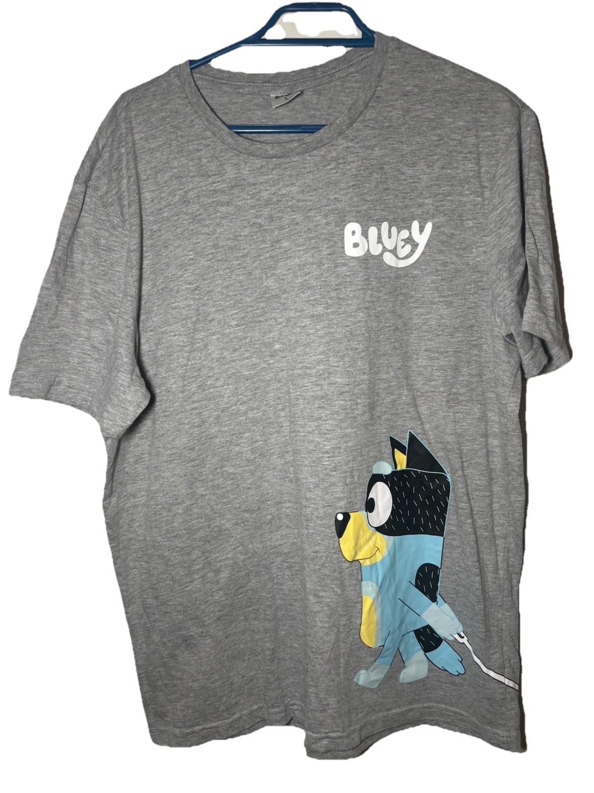 Bluey Large Grey Graphic T-Shirt Menswear Cartoon Dog Print - Come Sell Nearly Anything