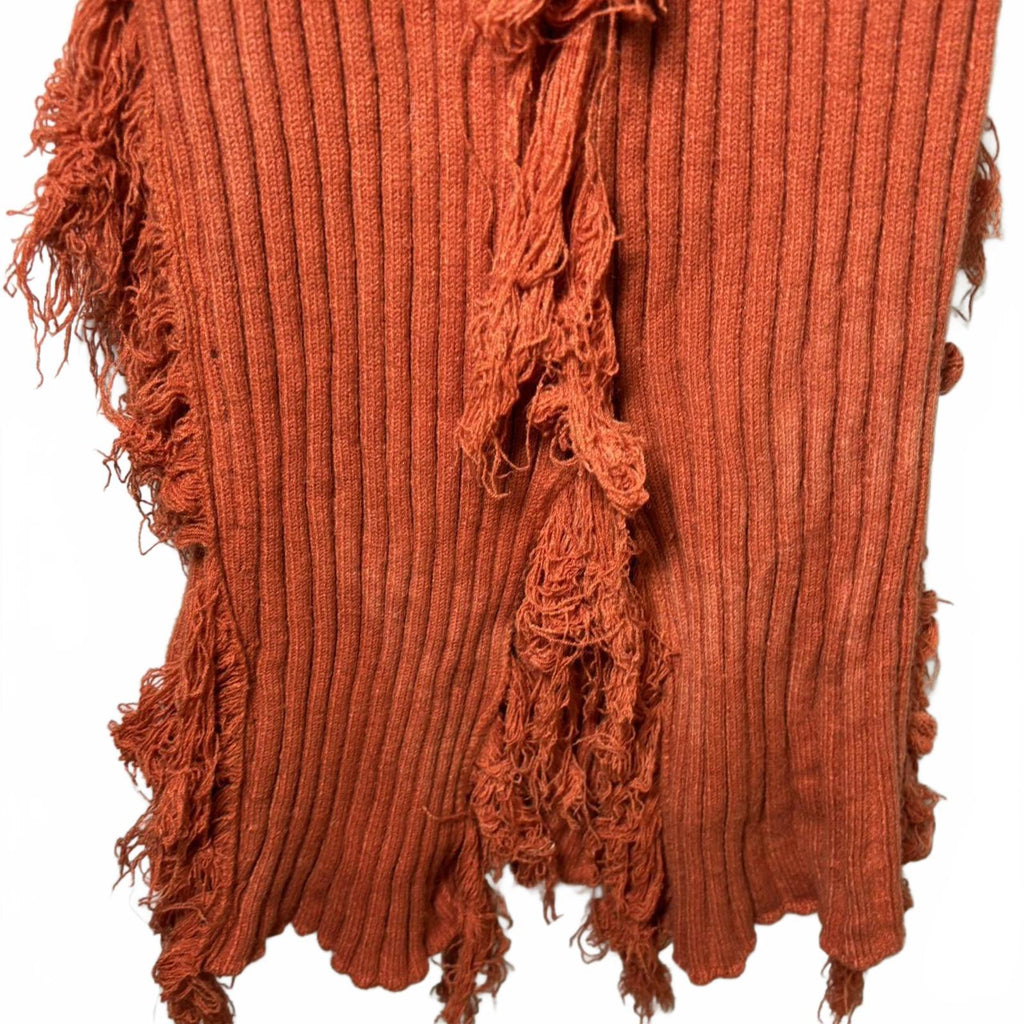 Rust Orange Ribbed Long Sleeve Dress with Fringe Details - XL - Come Sell Nearly Anything