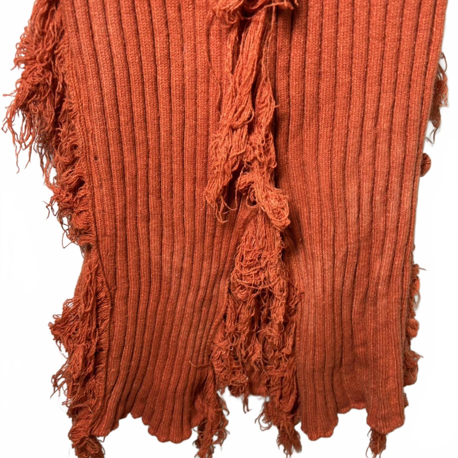Rust Orange Ribbed Long Sleeve Dress with Fringe Details - XL - Come Sell Nearly Anything