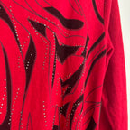 FILO Women's Red Long Sleeve Top with Black Abstract Design and Rhinestones, XL - Come Sell Nearly Anything