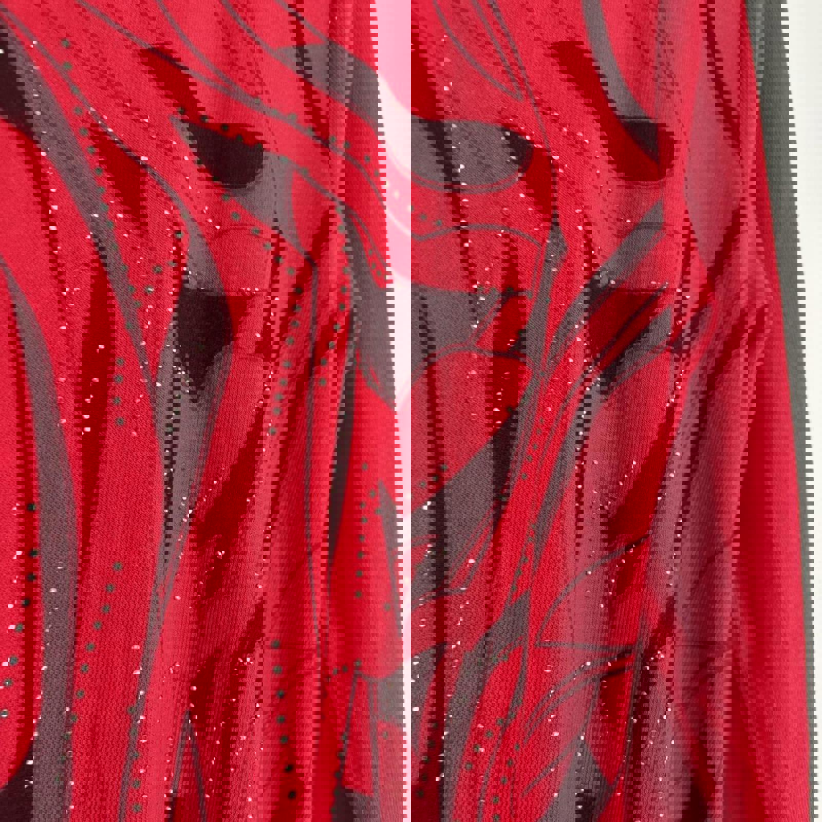 FILO Women's Red Long Sleeve Top with Black Abstract Design and Rhinestones, XL - Come Sell Nearly Anything