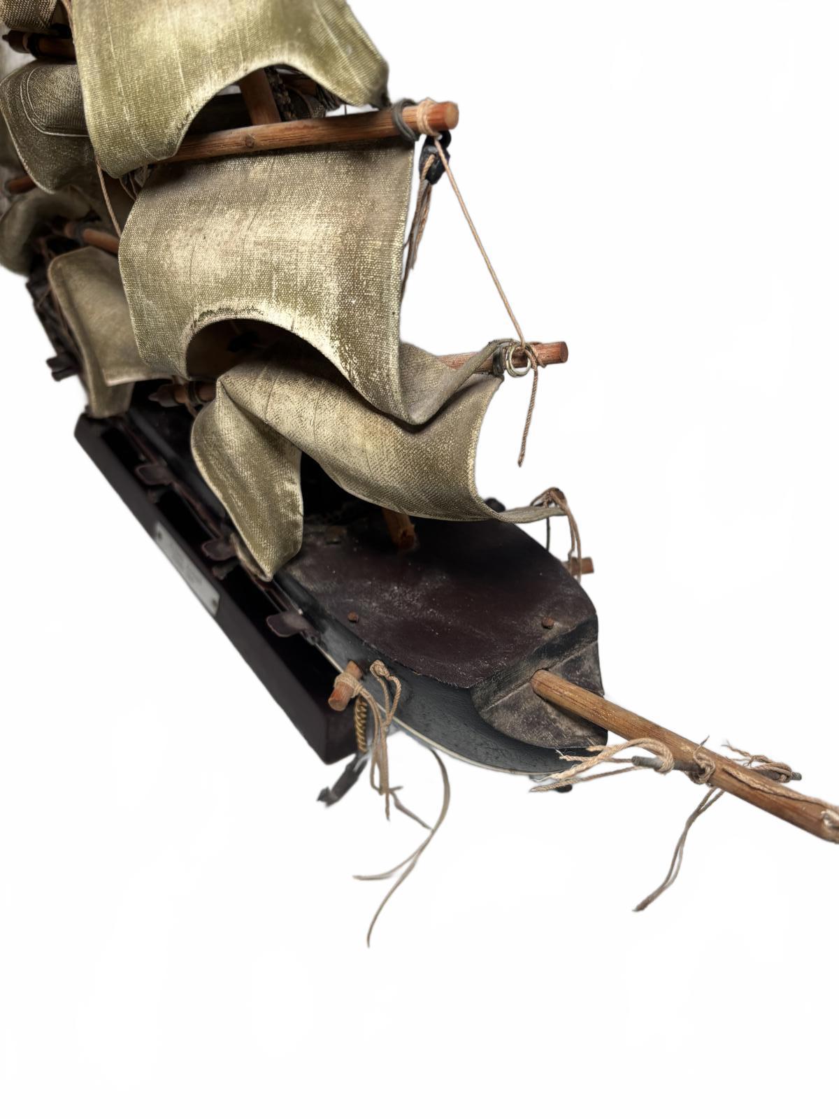 Vintage Wooden Canvas Model Ship Nautical Decor 38cm