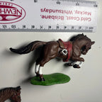 Set of 2 Brown Plastic Toy Horses with Saddle and Base