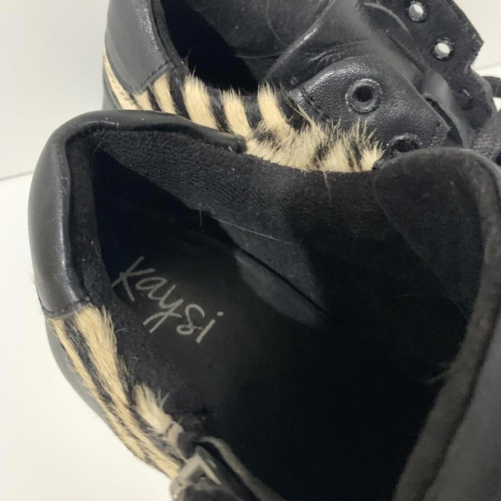 Kaysi White Leather Sneaker / Boots Black Leather Zebra Fur New Size 8. - Come Sell Nearly Anything