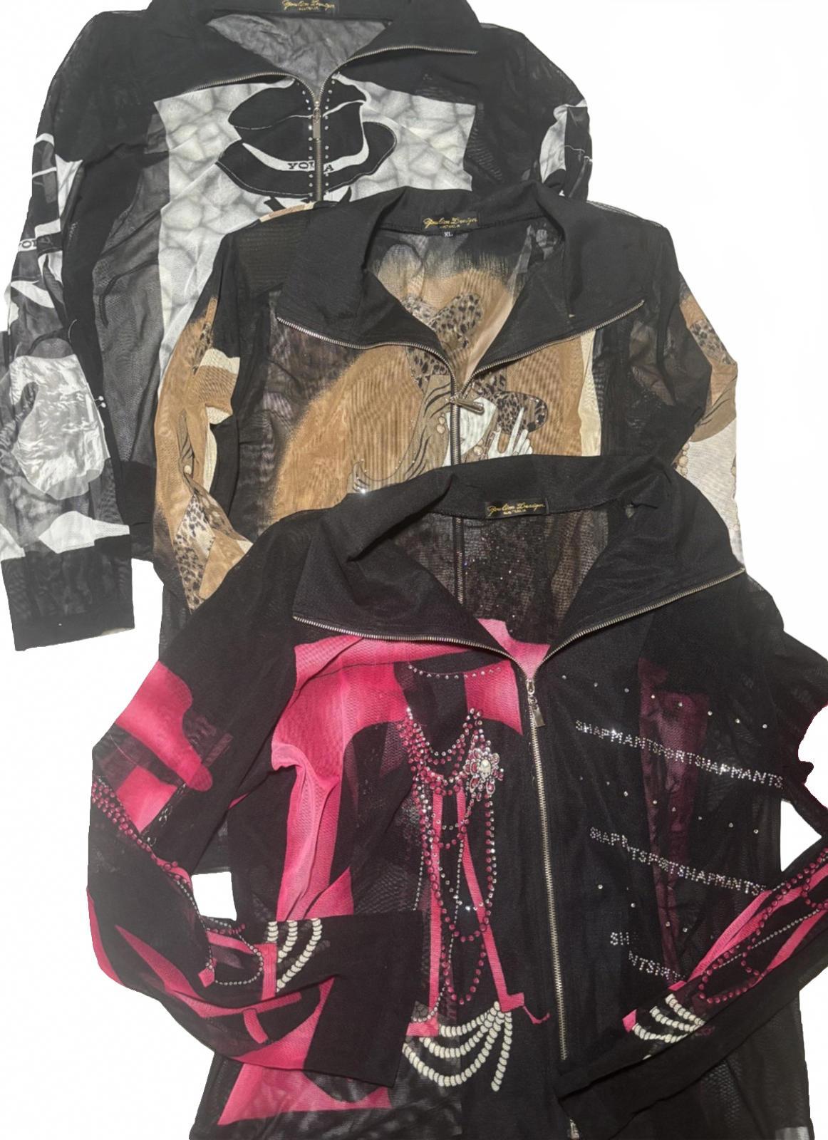3 x Justina Design Women's Mesh Zip-Up Jackets XL Y2K Vintage Summer Outerwear