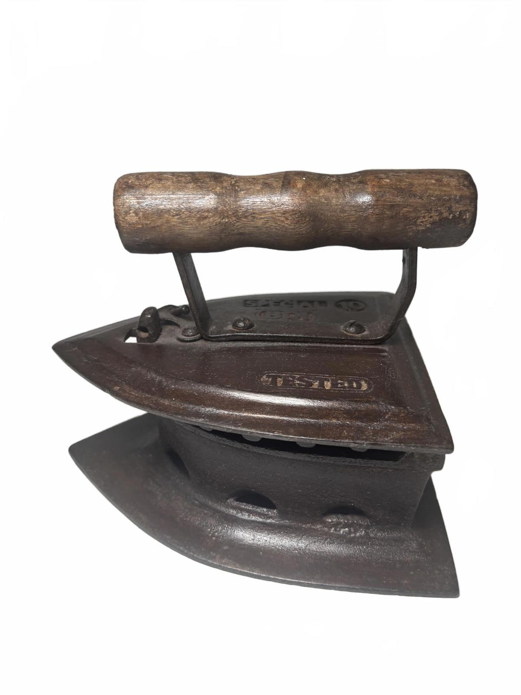 Vintage Cast Iron Charcoal Clothes Iron with Wooden Handle