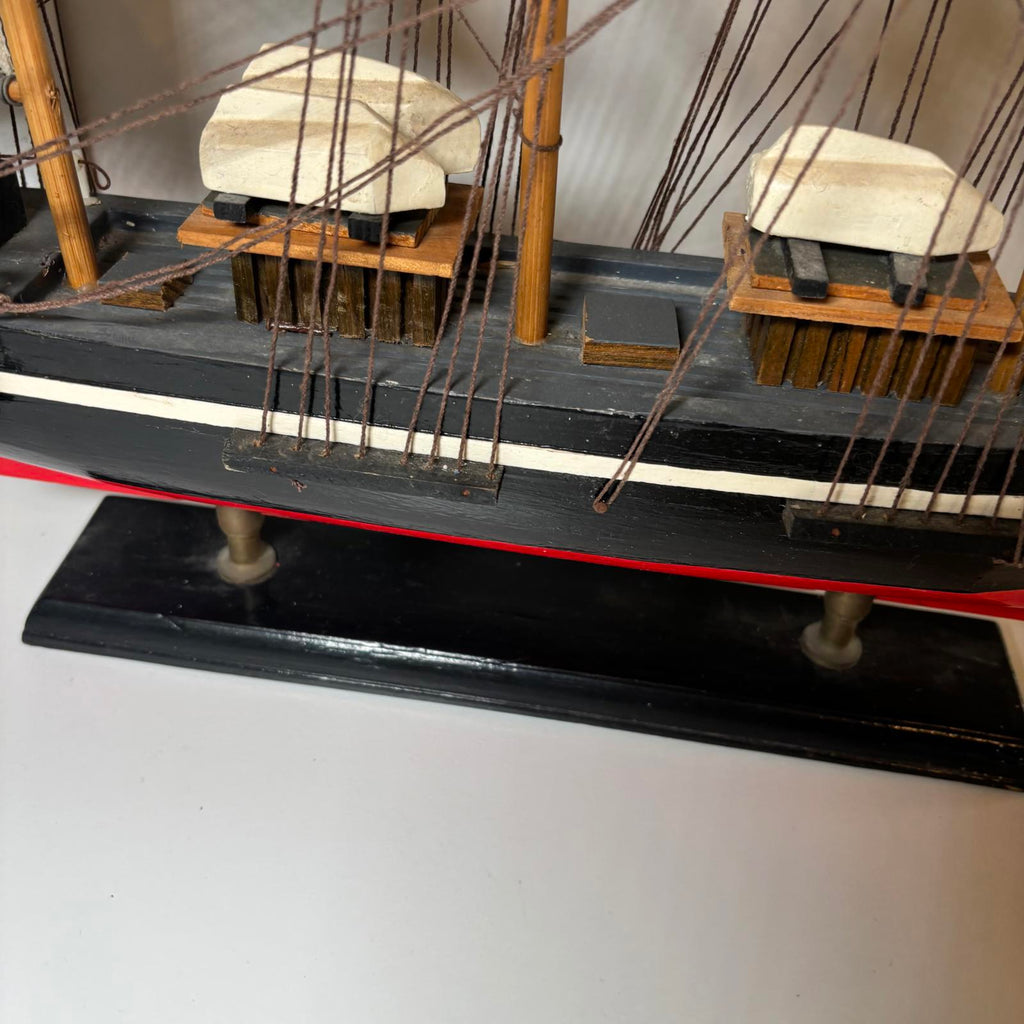 Decorative Wooden Ship Model with Fabric Sails