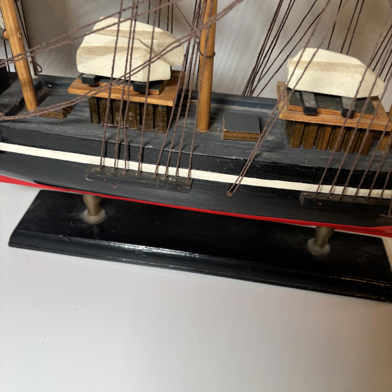 Decorative Wooden Ship Model with Fabric Sails