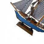 Decorative Nautical Wooden Sailboat Model w/ Blue & White Striped Sails broken m