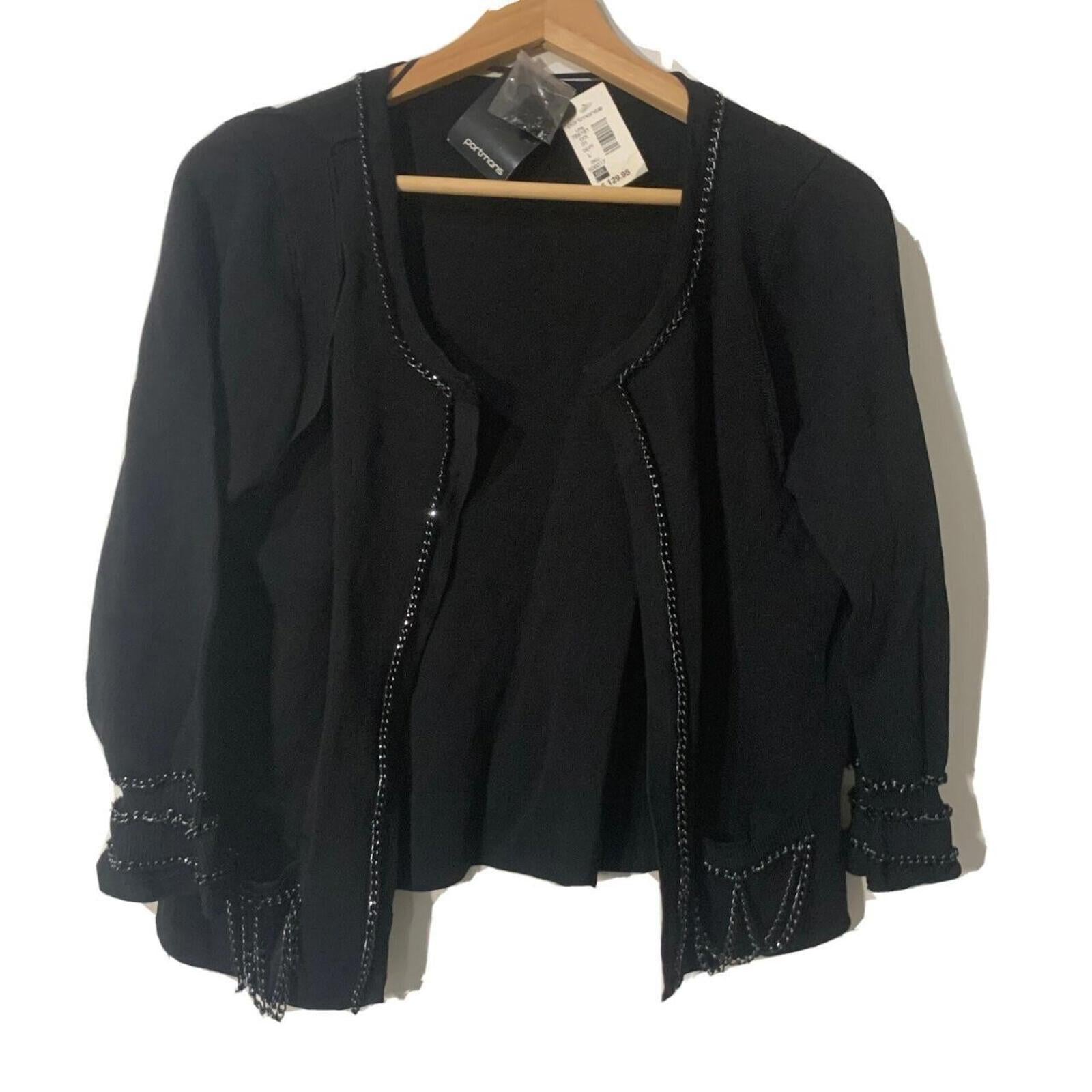 Portmans Womens Black Chain Trim on Black Blazer Size L BNWT RRP $129.95. - Come Sell Nearly Anything