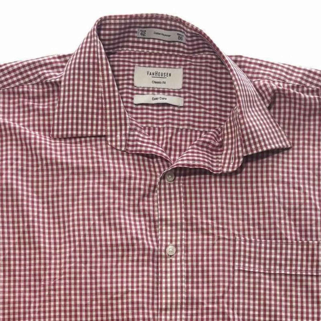 Van Heusen Classic Fit Men's Dress Shirt Size 42 Burgundy Check