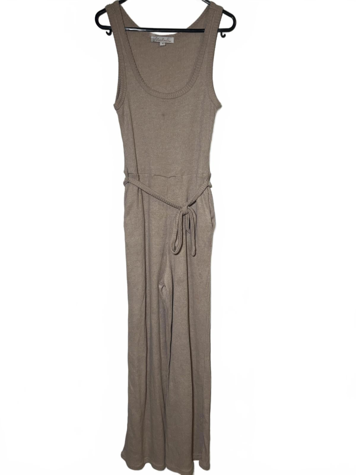 Moukola Beige Ribbed Knit Sleeveless Jumpsuit with Tie Waist, Size 8 - Come Sell Nearly Anything