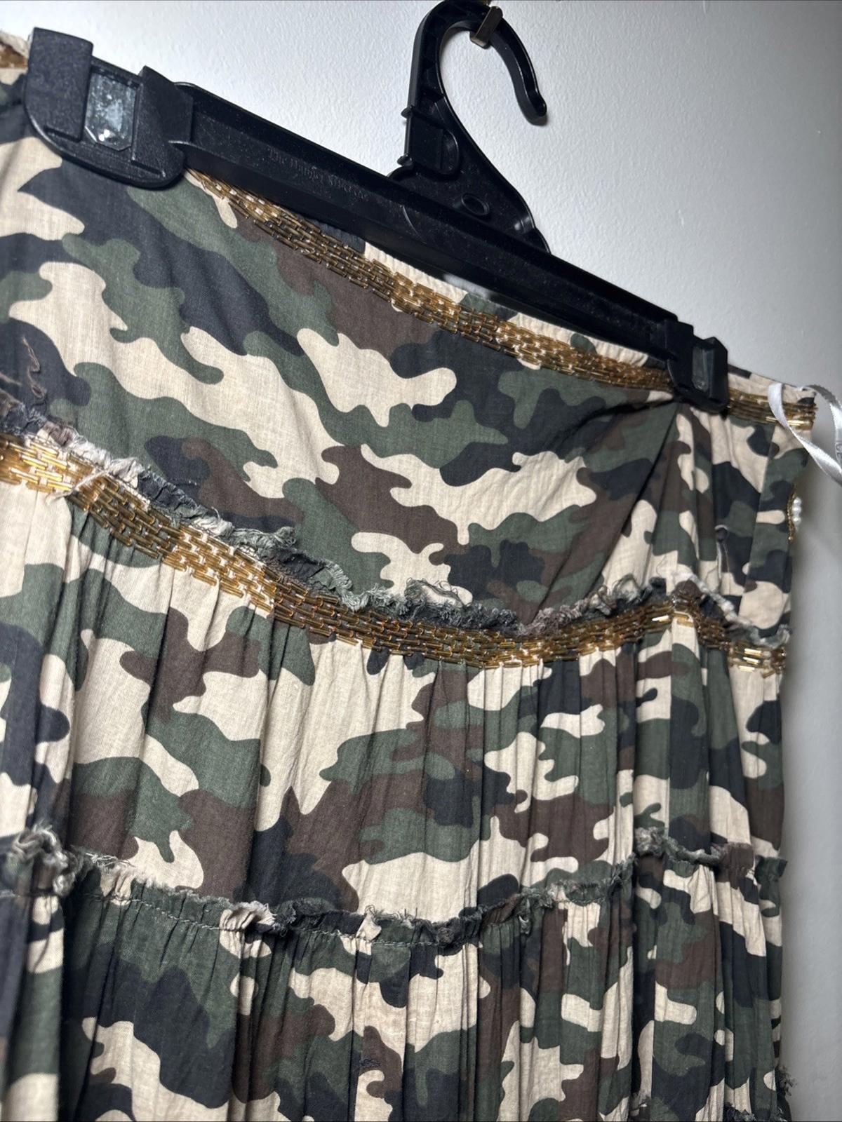 Rare ICE 1990s Vintage Boho CAMO Beaded Wrap Maxi Skirt S 10 Made in Aust - Come Sell Nearly Anything