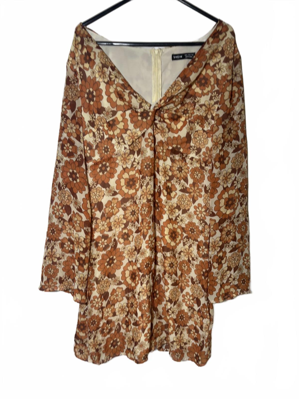 SHEIN Vintage Floral Print Flared Long Sleeve  Dress - Come Sell Nearly Anything