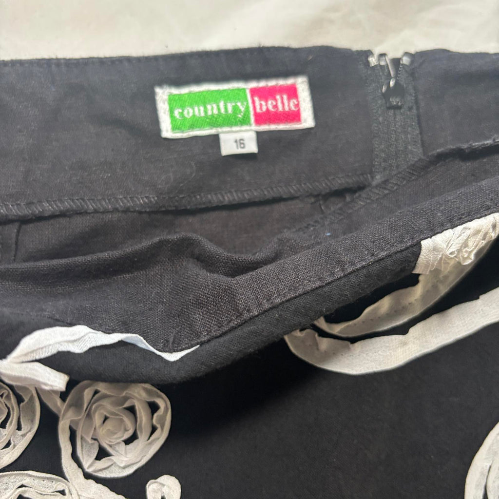 Country Belle Women's Black Linen Cotton Skirt Size 16 Vintage Style