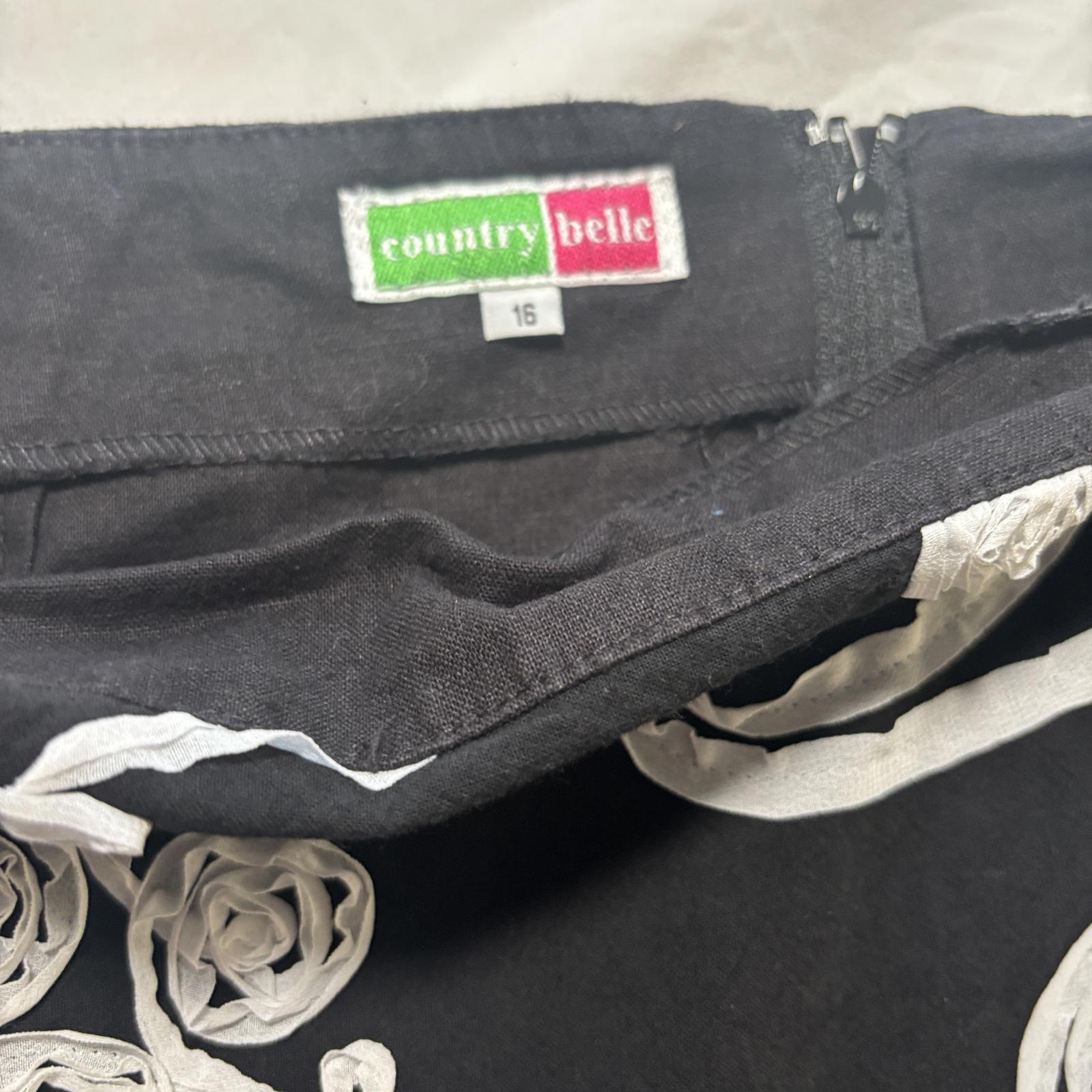 Country Belle Women's Black Linen Cotton Skirt Size 16 Vintage Style