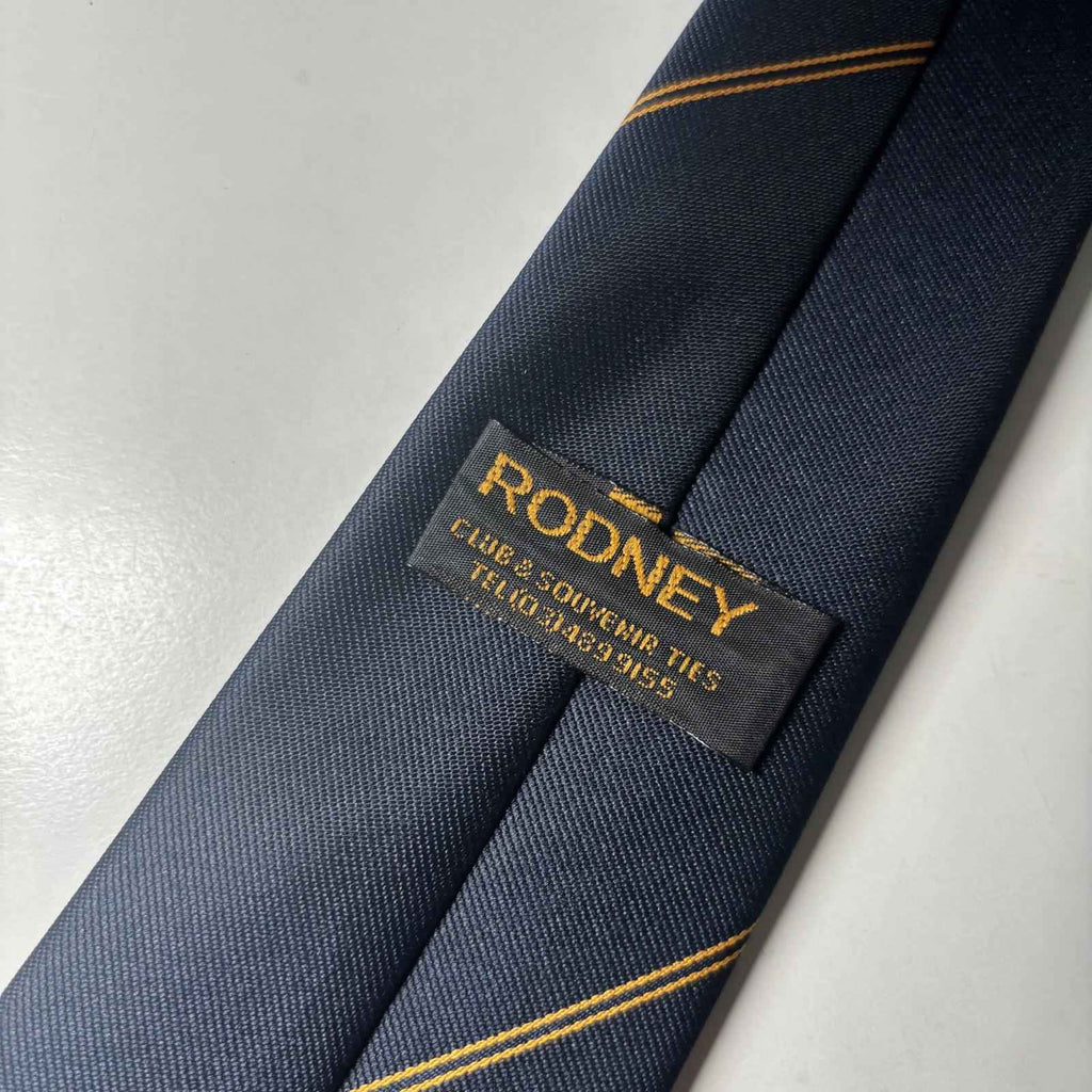 Rodney Navy Blue Club & Souvenir Tie with Gold Stripe and Emblem