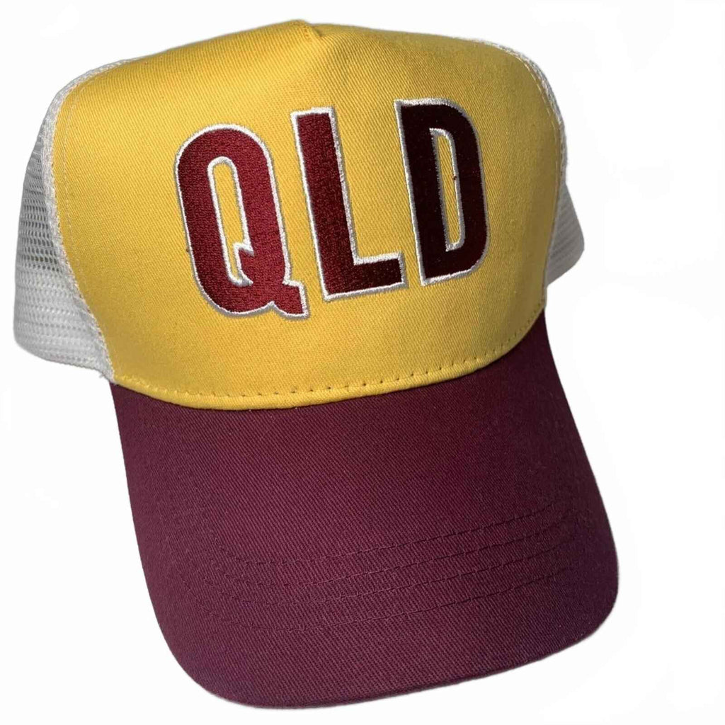 QLD XXXX Gold Trucker Hat/Cap Maroon Yellow White  Snapback