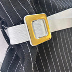 Elegant Black Pinstripe Long Sleeve Dress with White Collar and Belt - Size 40 - Come Sell Nearly Anything