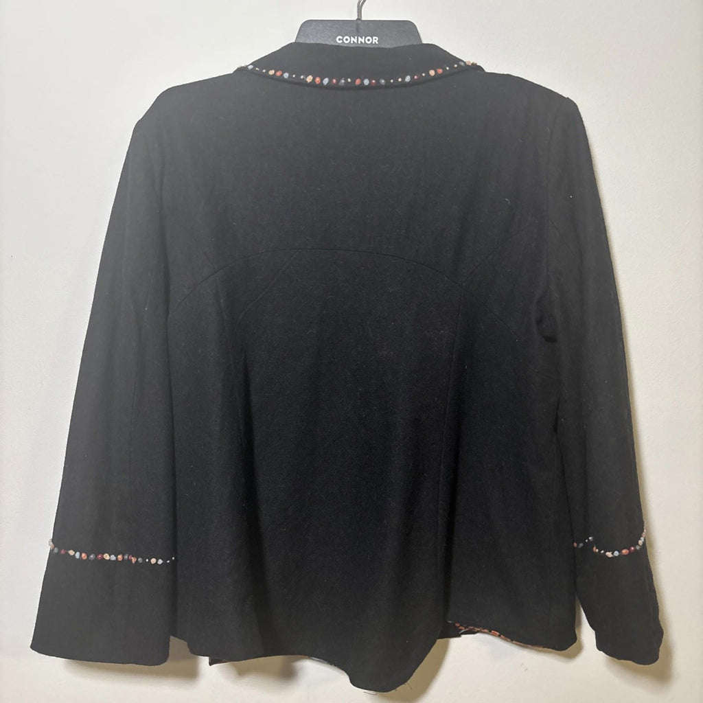 ANNE LEWIS Wool Jacket, fully lined, black Coloured trim. Size 16 - Come Sell Nearly Anything