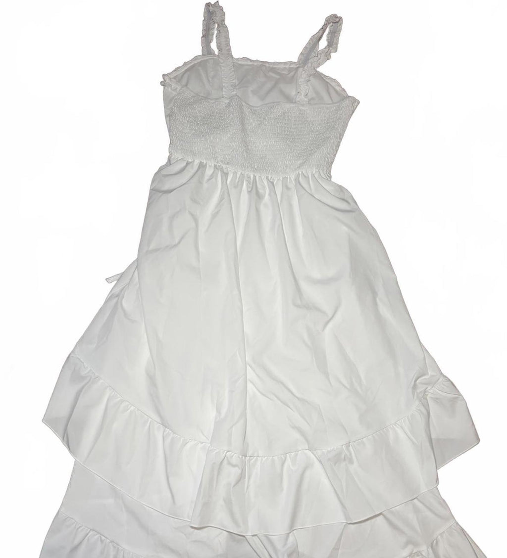 White Smocked Bodice Ruffle Hem Dress Size M - Come Sell Nearly Anything