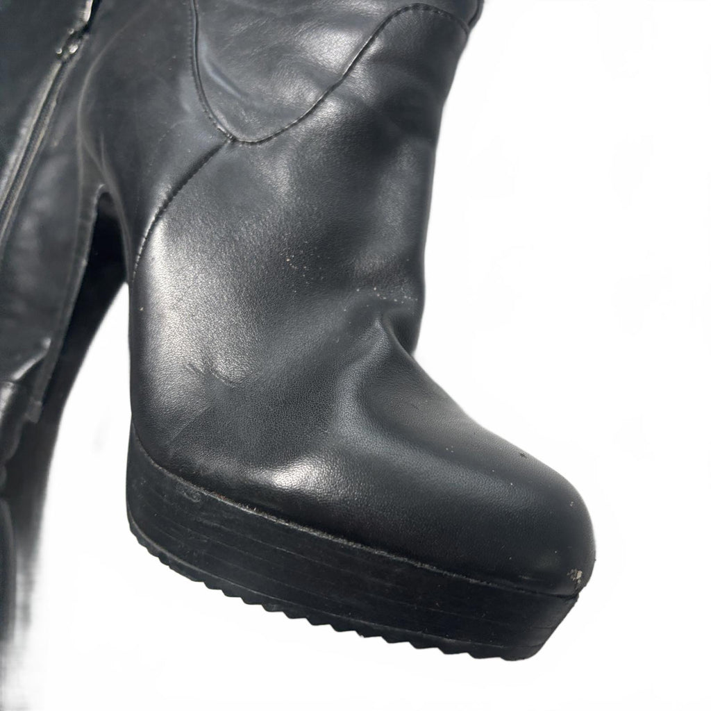 VTG Sapiniere Women's Black Knee-High Leather Boots Size 7.5 Heeled Elegant