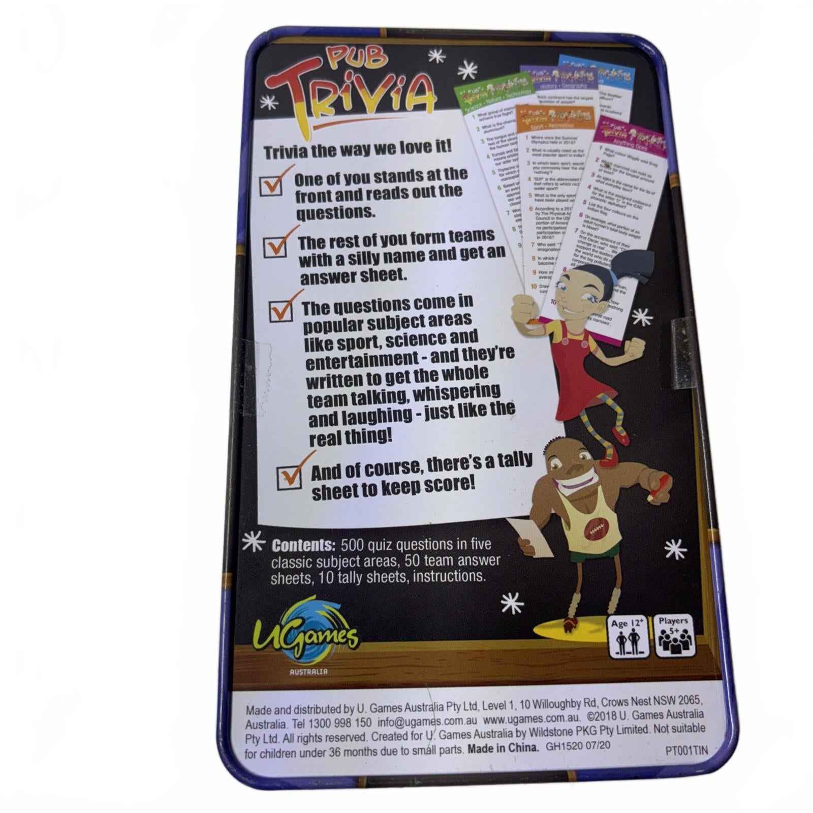 PUB TRIVIA GAME  Tin Edition 2018 UGames Good Old Fashioned Team Trivia Complete