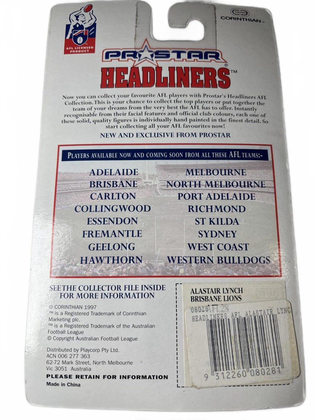 1997 Prostar AFL Headliner Figurine Alastair Lynch Brisbane Lions - Come Sell Nearly Anything