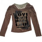 Hearts & Roses Women's Long Sleeve Top Size M Brown Embellished - Come Sell Nearly Anything