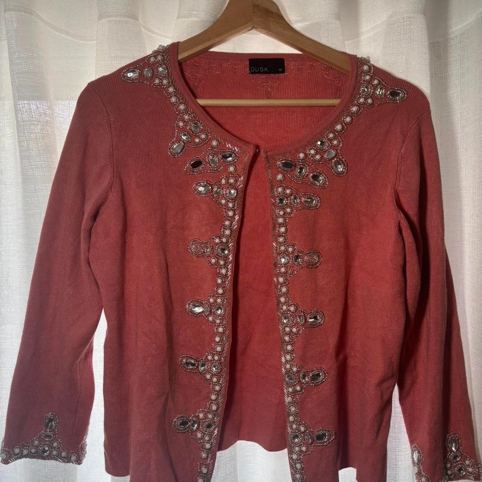 Dusk Pink cardigan with silver beading and pearl details #glamour size M - Come Sell Nearly Anything