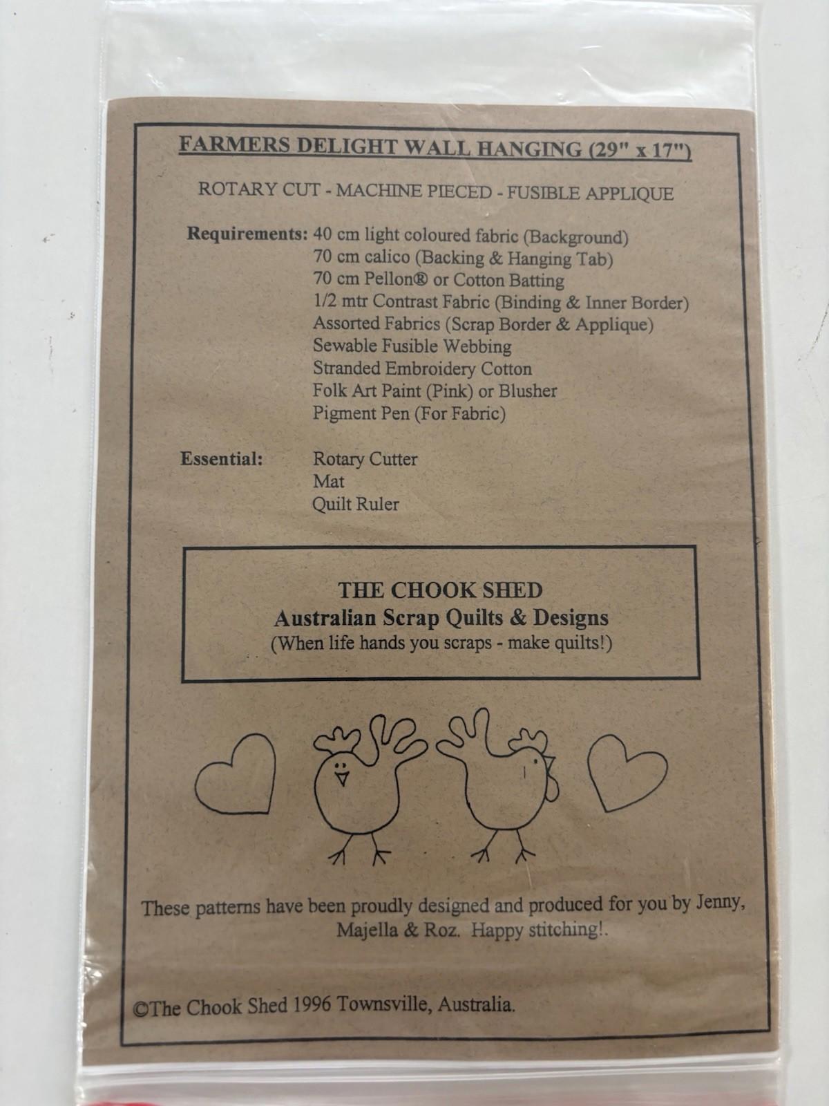 The Chook Shed - Farmers Delight Patchwork Wall Hanger Sew Stitch Vintage Craft - Come Sell Nearly Anything