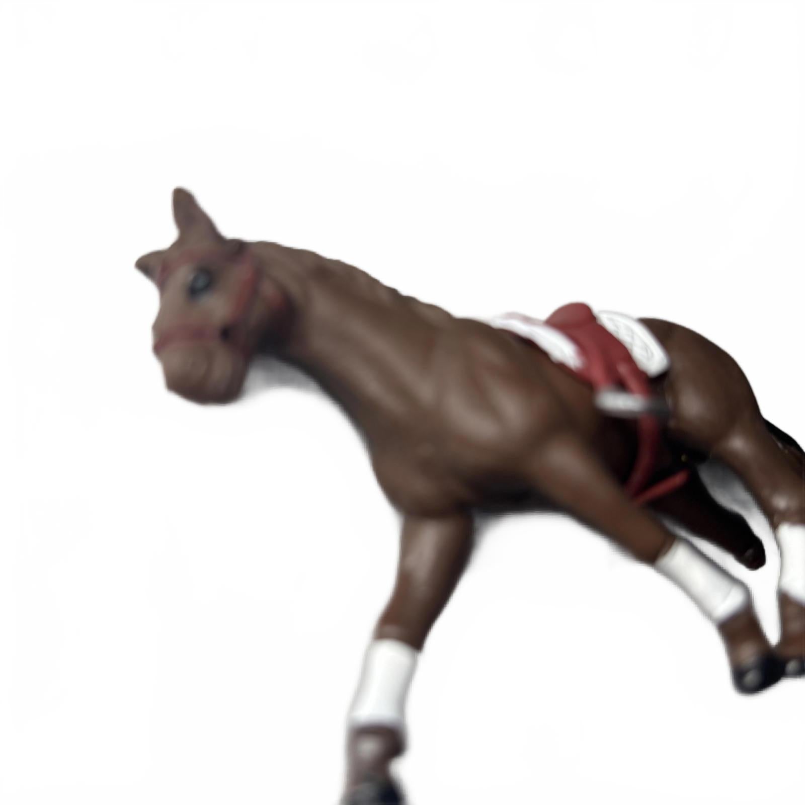 Set of 2 Brown Plastic Toy Horses with Saddle and Base