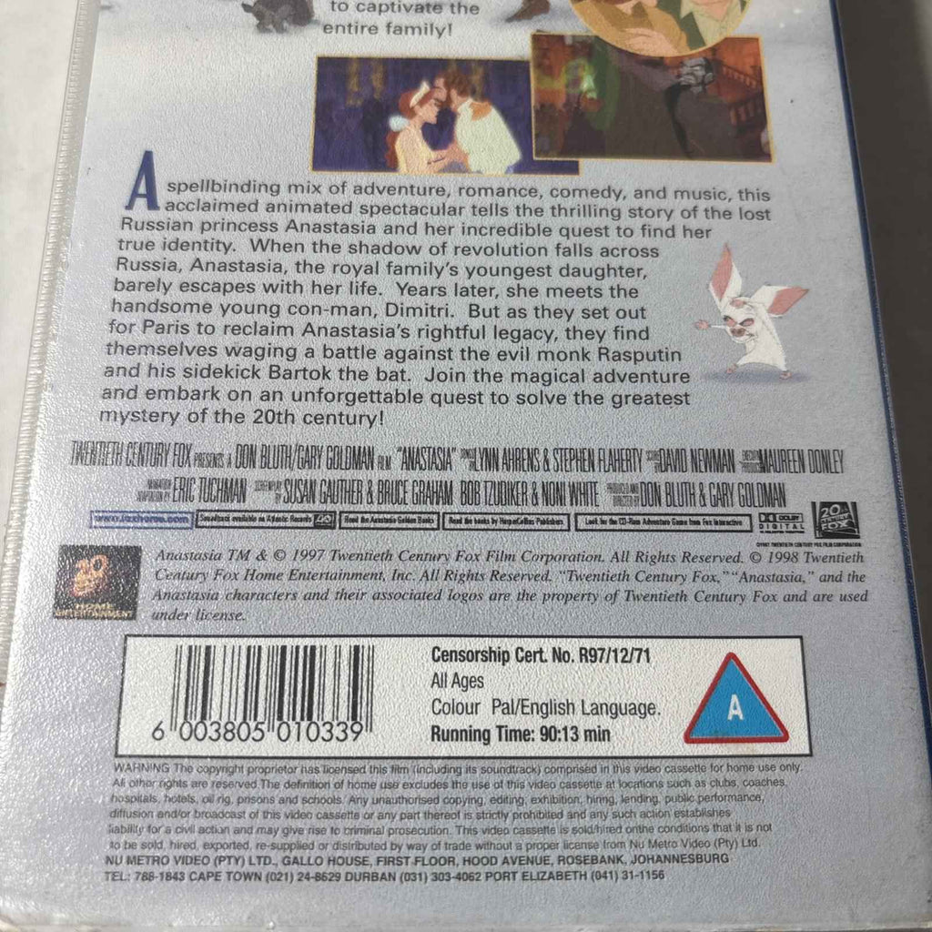 Anastasia, VHS Tape, Vintage Video, Movie, Children's, G, 1997