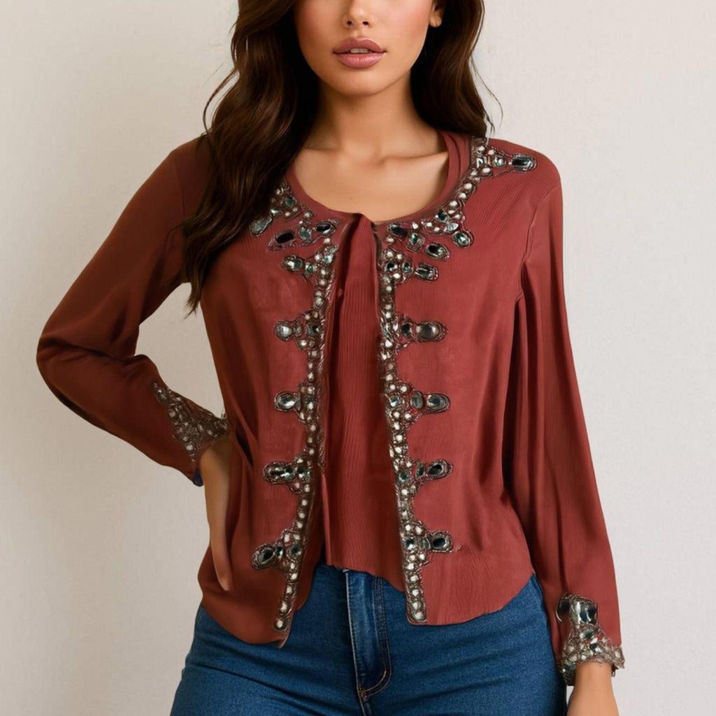 Dusk Pink cardigan with silver beading and pearl details #glamour size M - Come Sell Nearly Anything