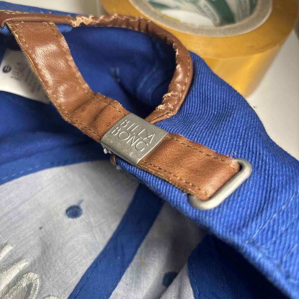 Billabong Vintage 6 Panel Adjust Cap Hat Spell Out Cotton Blue