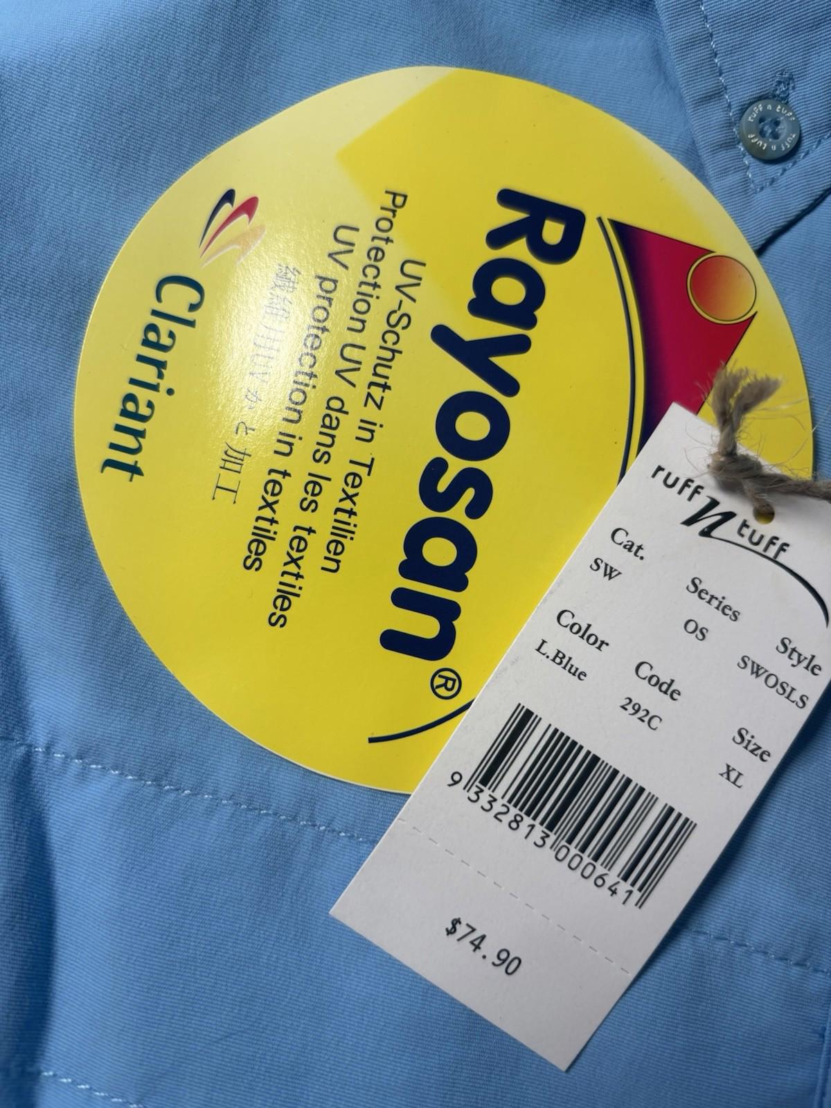 Ruff N Men’s Off Shore Rayosan UV Protection Fishing LS Shirt, Blue, XLarge BNWT - Come Sell Nearly Anything